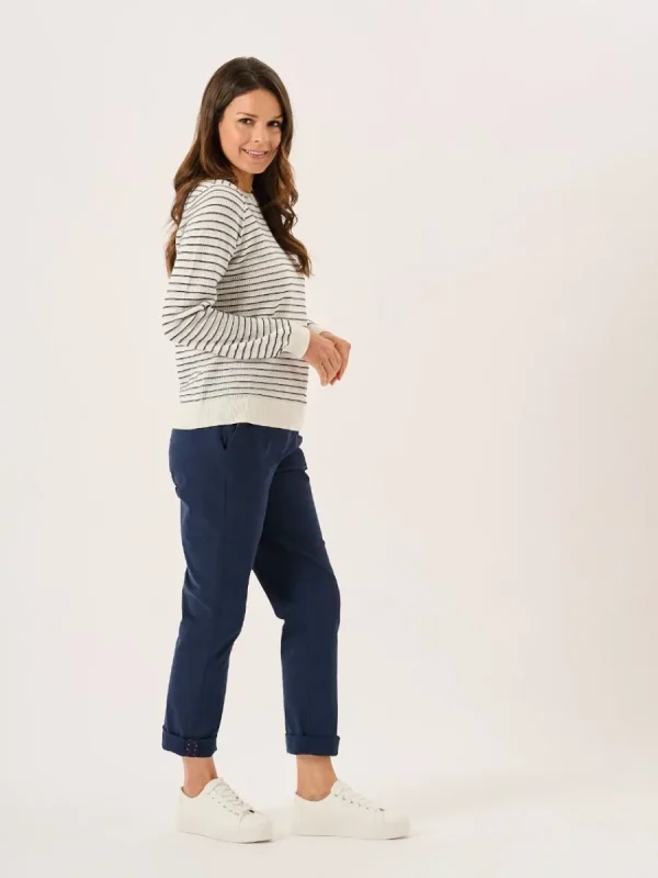Quba & Co White And Navy Textured Knit Striped Jumper - Augusta New