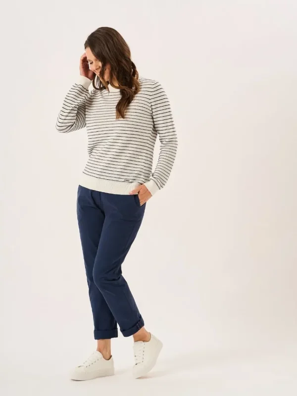 Quba & Co White And Navy Textured Knit Striped Jumper - Augusta New