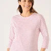 Quba & Co White And Soft Rose 3/4 Sleeve Striped T-Shirt - Wavery Hot