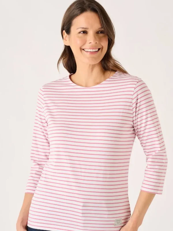 Quba & Co White And Soft Rose 3/4 Sleeve Striped T-Shirt - Wavery Hot