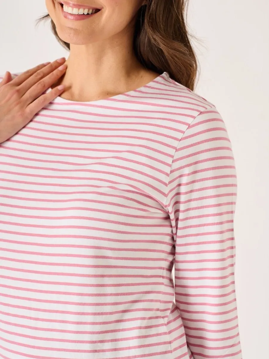 white_and_soft_rose__slee_1.webp Quba & Co White And Soft Rose 3/4 Sleeve Striped T-Shirt - Wavery Hot