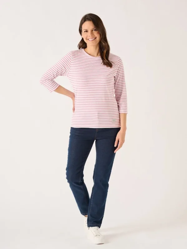 Quba & Co White And Soft Rose 3/4 Sleeve Striped T-Shirt - Wavery Hot