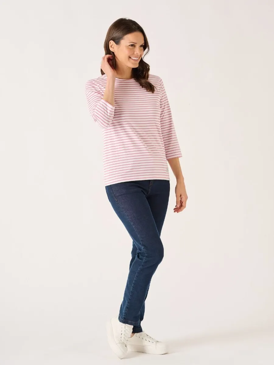 white_and_soft_rose__slee_4.webp Quba & Co White And Soft Rose 3/4 Sleeve Striped T-Shirt - Wavery Hot