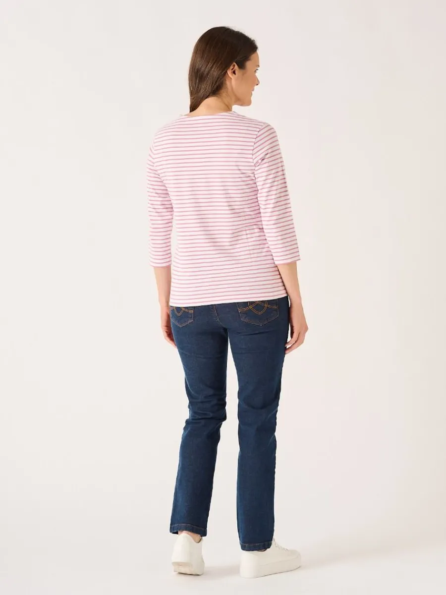 white_and_soft_rose__slee_5.webp Quba & Co White And Soft Rose 3/4 Sleeve Striped T-Shirt - Wavery Hot