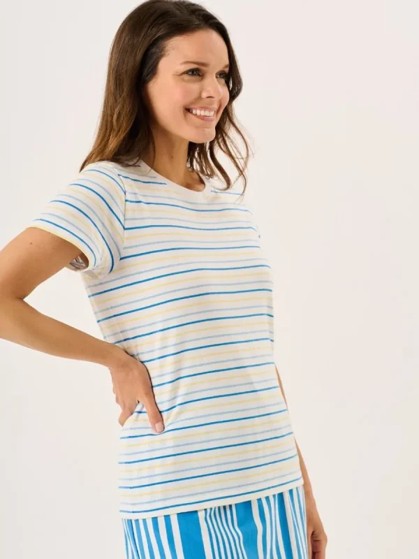 Quba & Co White Blue And Yellow Striped Yarn Dyed T-Shirt - Sandore Discount