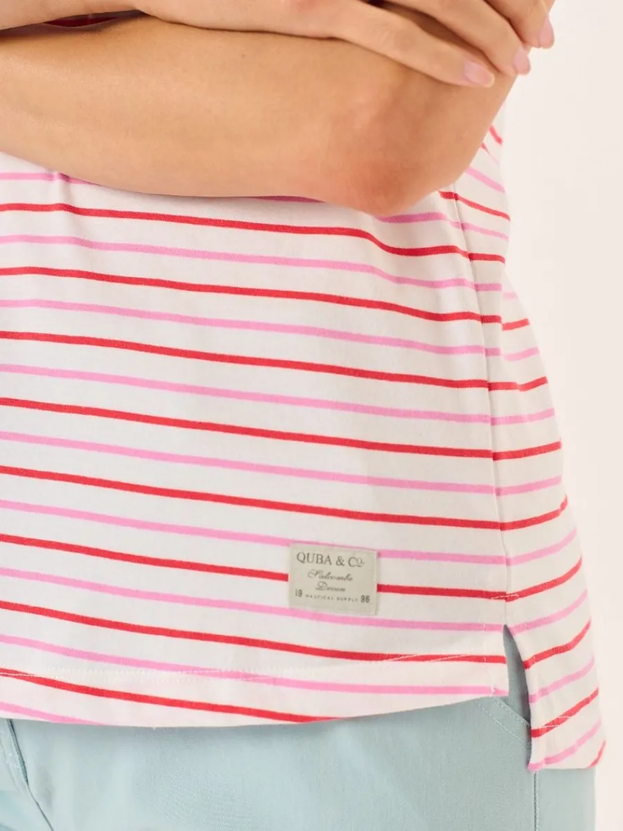 white_coral_and_pink_boat_8.webp Quba & Co White Coral And Pink Boat Neck Sleeveless Top - Baye Fashion
