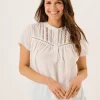 Quba & Co White Dobby Spot Lace Trim Short Sleeve Blouse - Georgie Hot