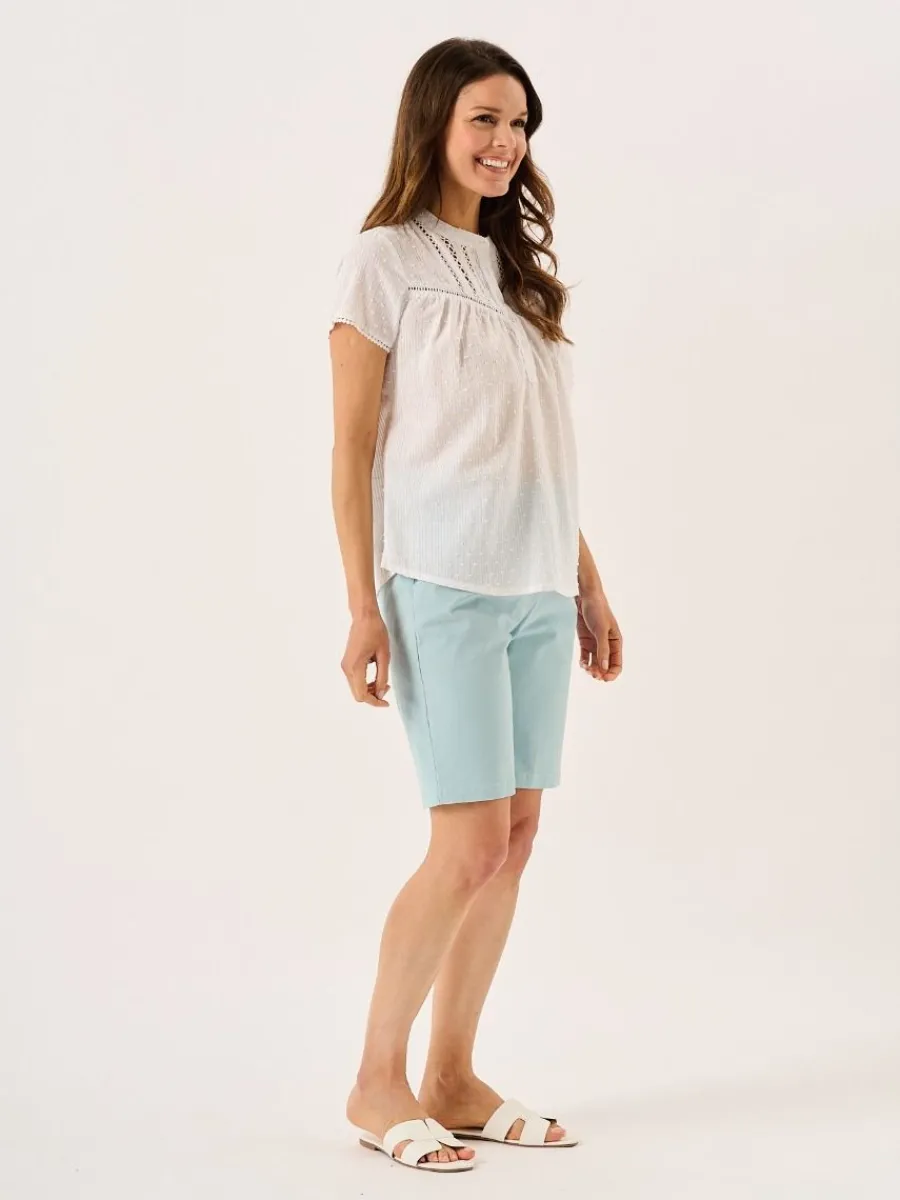 white_dobby_spot_lace_tri_6.webp Quba & Co White Dobby Spot Lace Trim Short Sleeve Blouse - Georgie Hot