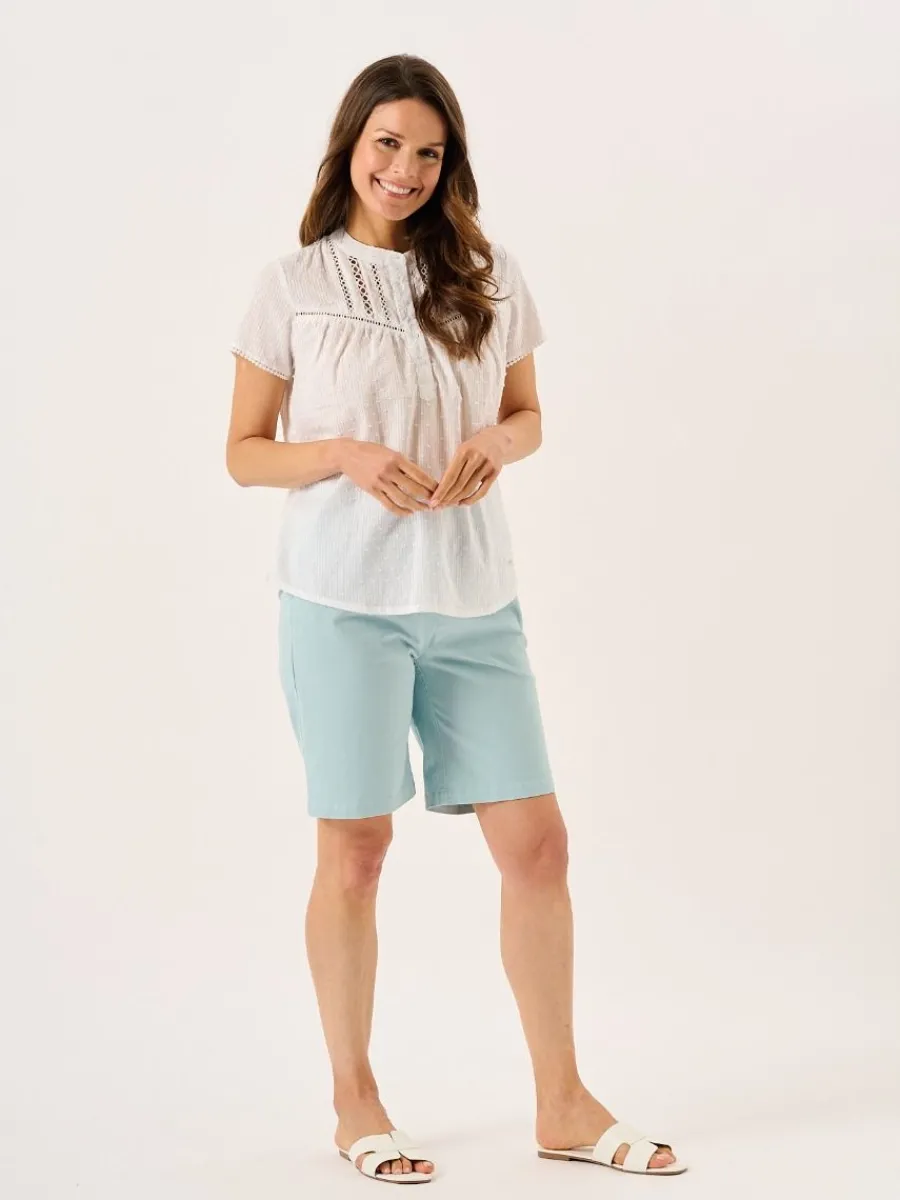 white_dobby_spot_lace_tri_7.webp Quba & Co White Dobby Spot Lace Trim Short Sleeve Blouse - Georgie Hot