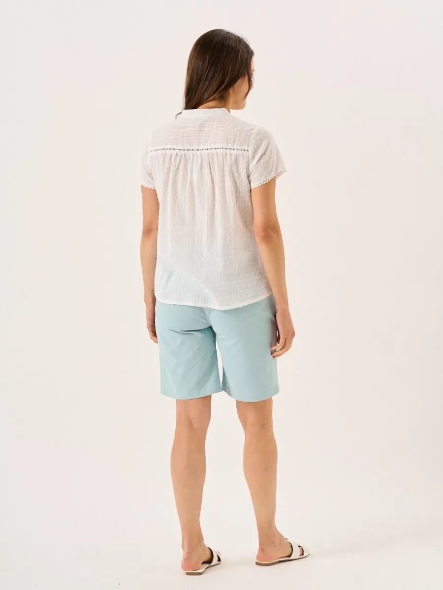 white_dobby_spot_lace_tri_8.webp Quba & Co White Dobby Spot Lace Trim Short Sleeve Blouse - Georgie Hot