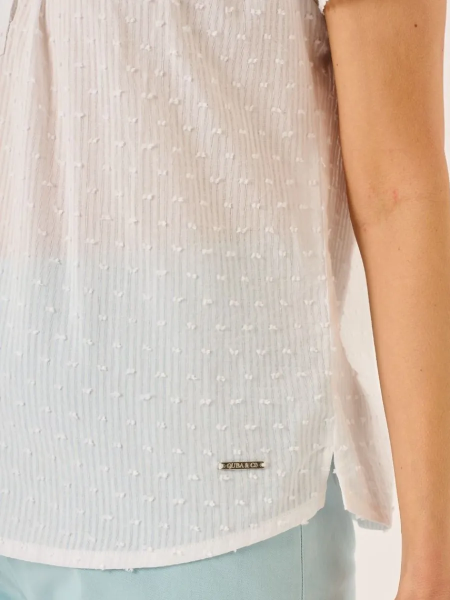 white_dobby_spot_lace_tri_9.webp Quba & Co White Dobby Spot Lace Trim Short Sleeve Blouse - Georgie Hot