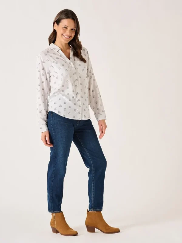 Quba & Co White Long Sleeve Viscose Swan Print Shirt - Dune Outlet