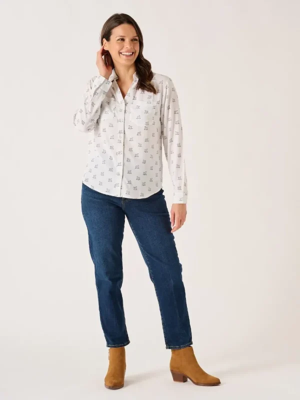 Quba & Co White Long Sleeve Viscose Swan Print Shirt - Dune Outlet