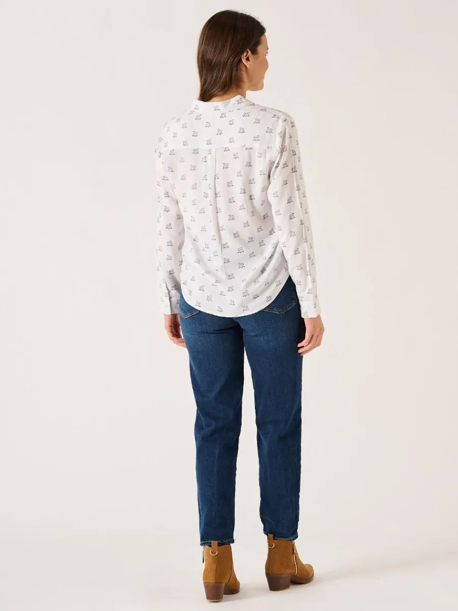 white_long_sleeve_viscose_5.webp Quba & Co White Long Sleeve Viscose Swan Print Shirt - Dune Outlet