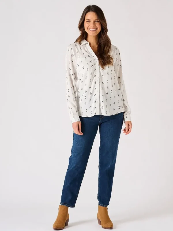 Quba & Co White Long Sleeved Penguin Print Shirt - Dullin Discount