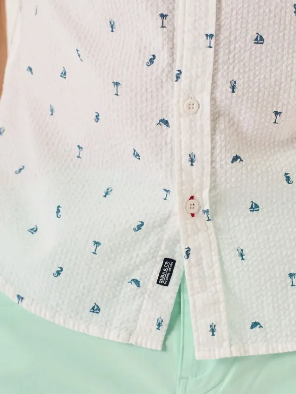 Quba & Co White Nautical Print Seersucker Short Sleeve Shirt - Ashton Outlet