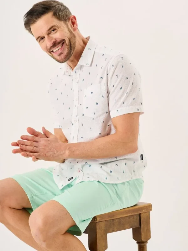 Quba & Co White Nautical Print Seersucker Short Sleeve Shirt - Ashton Outlet