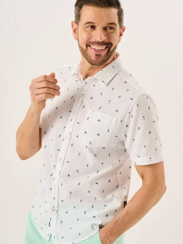 Quba & Co White Nautical Print Seersucker Short Sleeve Shirt - Ashton Outlet