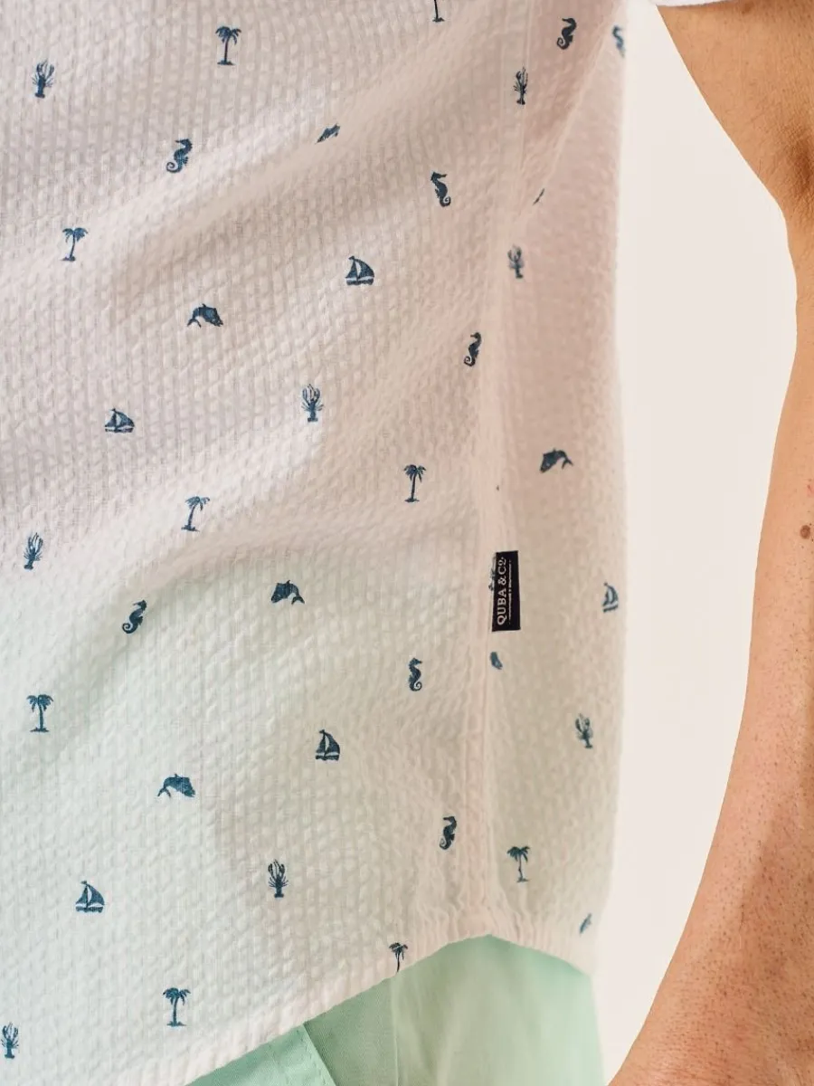 white_nautical_print_seer_9.webp Quba & Co White Nautical Print Seersucker Short Sleeve Shirt - Ashton Outlet