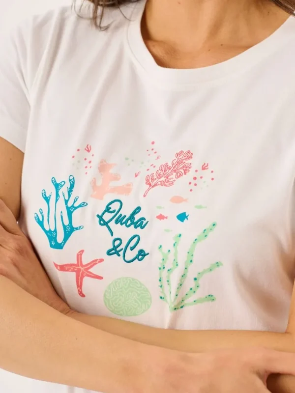 Quba & Co White Quba And Co Coral Design Short Sleeved T-Shirt - Collina Clearance