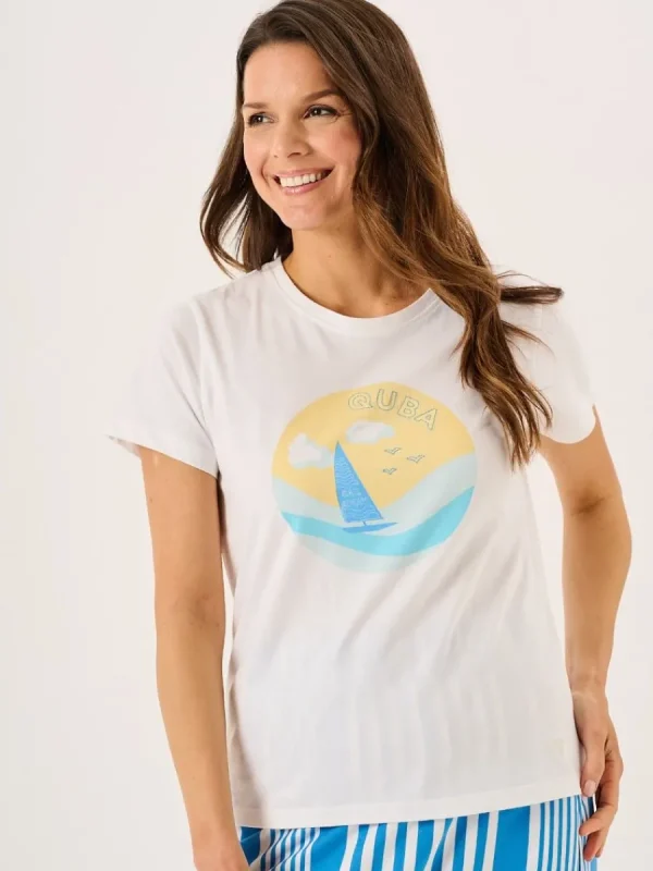 Quba & Co White Quba Boat Print Short Sleeve T-Shirt - Melora Best