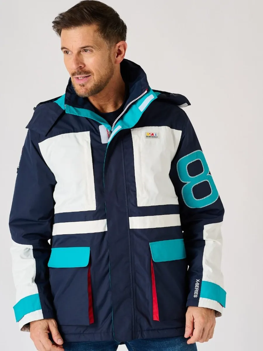 xseries_navy_white_and_te_0.webp Quba & Co X-Series Navy White and Teal Waterproof Sailing Jacket - Zermatt Online